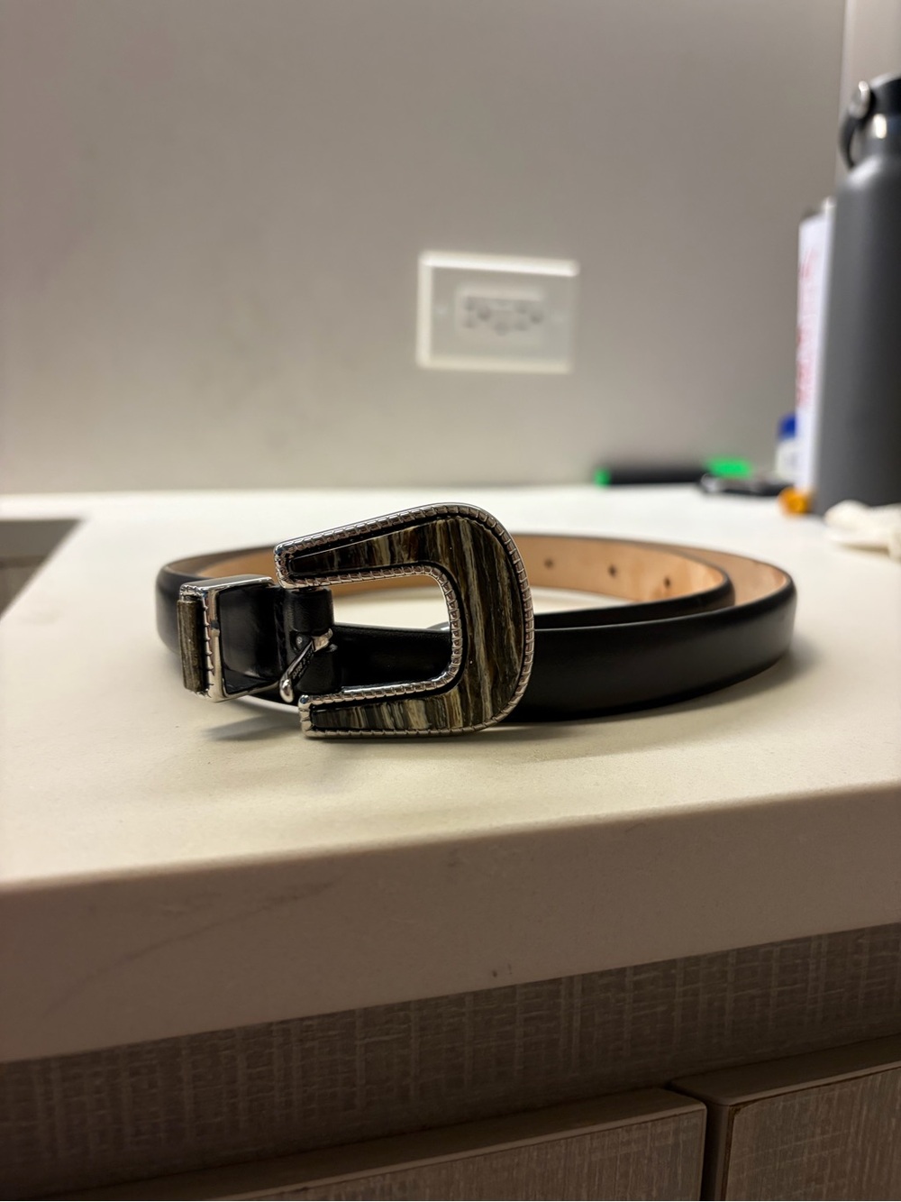Déhanche Black Belt with Travertine Onyx Inlay